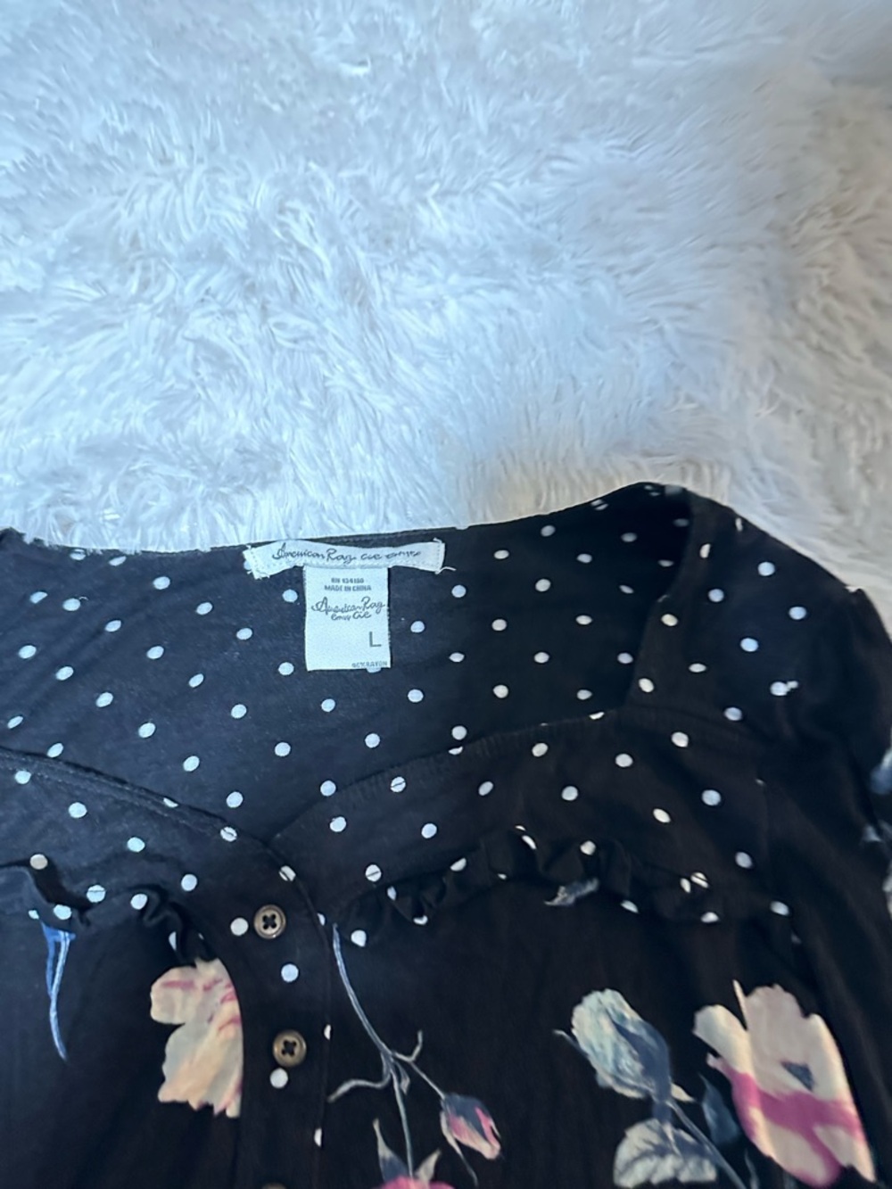 American Rag Black and White Polka Dot Button-Front Top